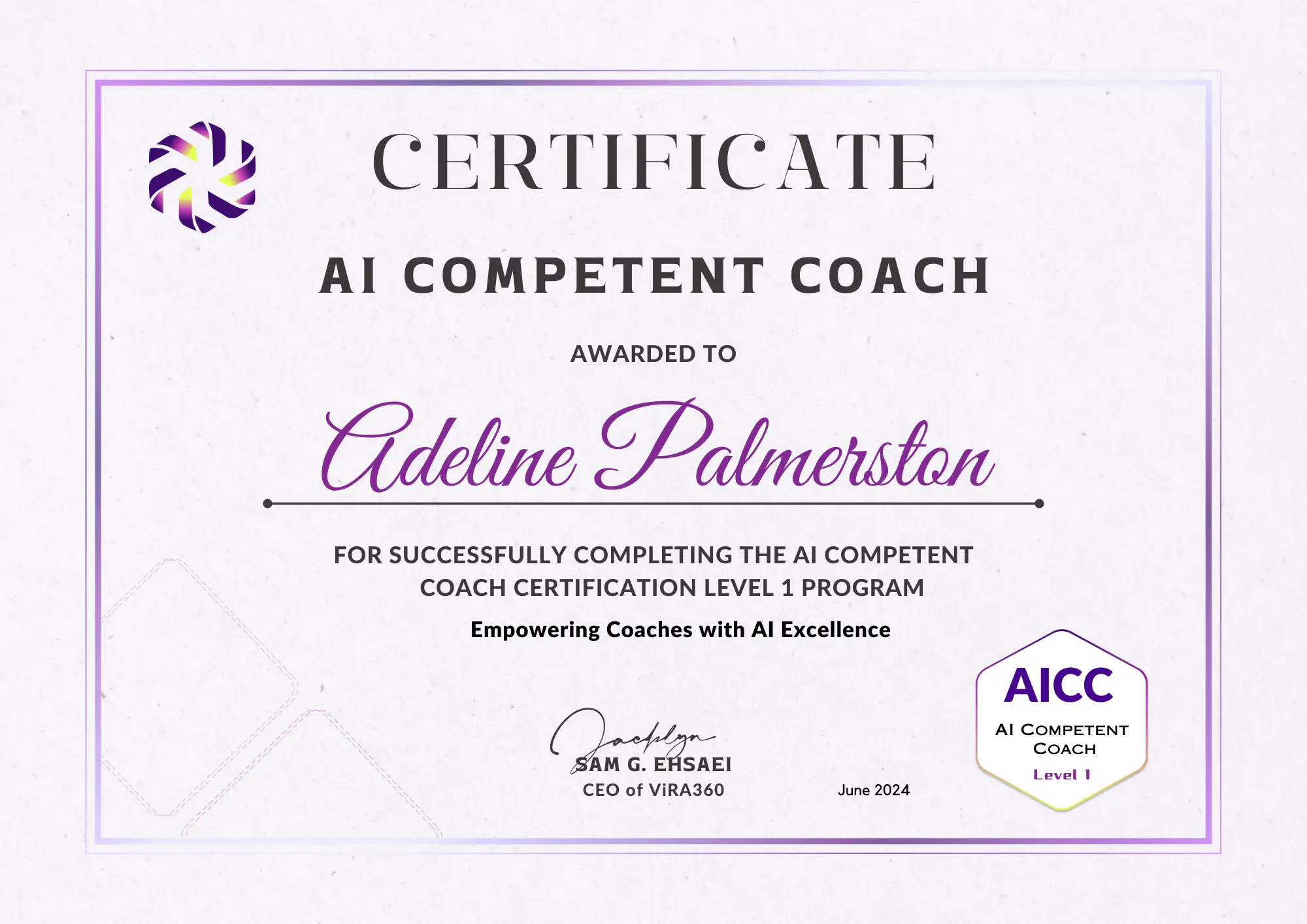 AI coaching Certificate White and Gold Certificate of Appreciation